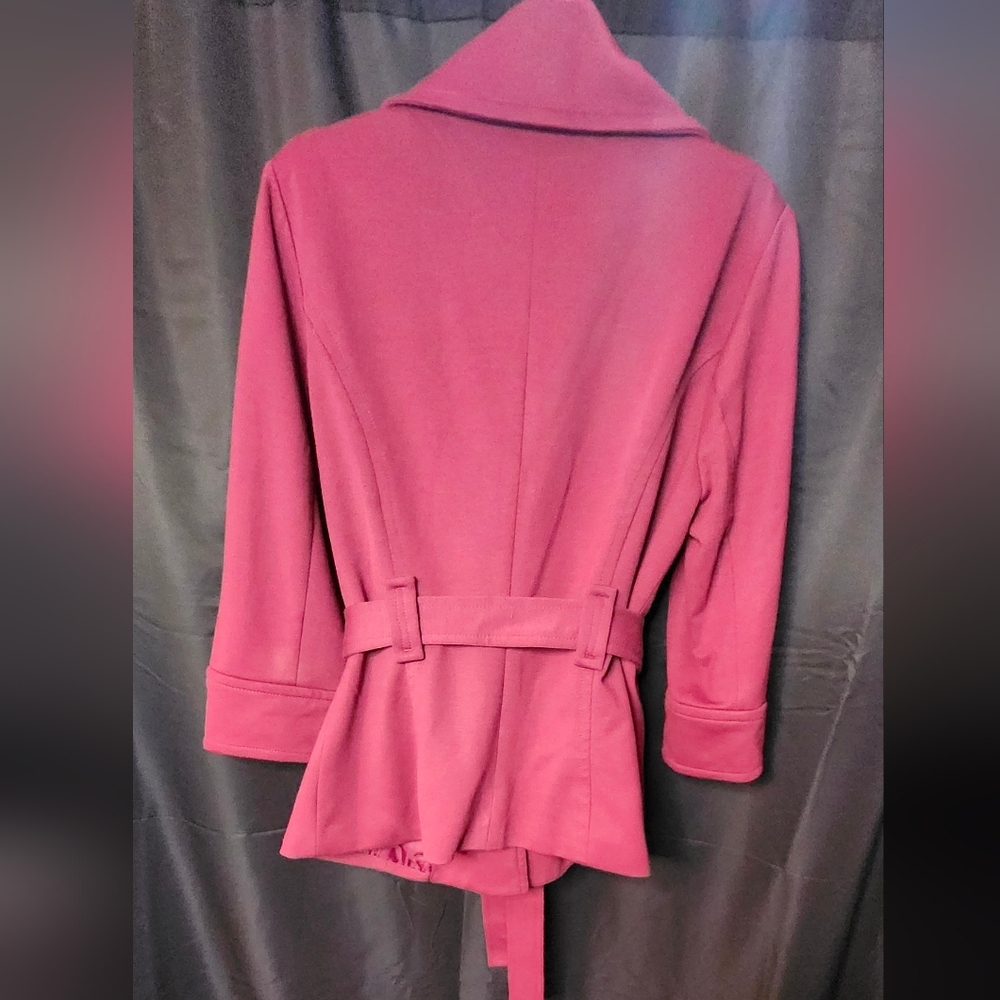 Women's Burgundy Belted Jacket‎ - Picture 6 of 7